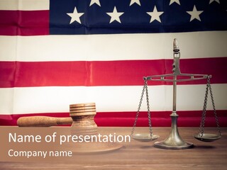 A Judge's Gavel And A Judge's Scale In Front Of An PowerPoint Template