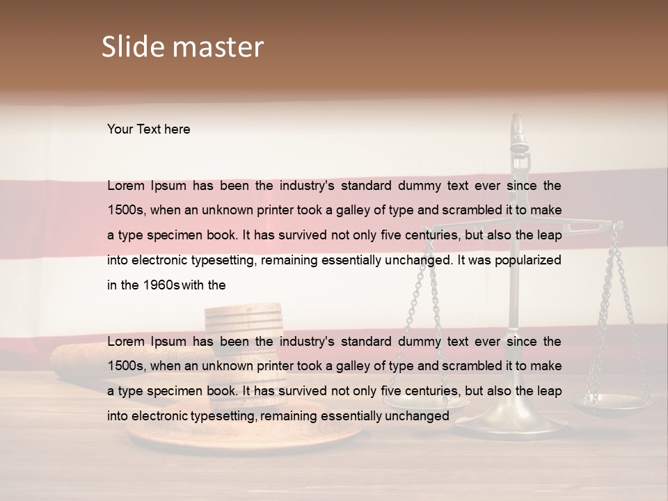 A Judge's Gavel And A Judge's Scale In Front Of An PowerPoint Template