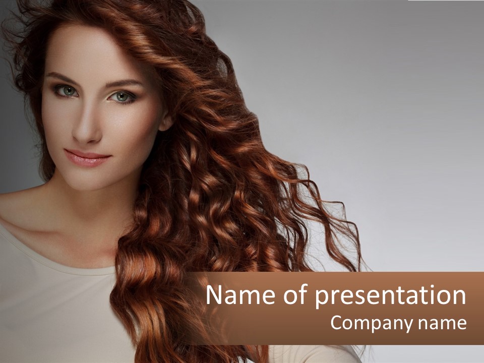 A Woman With Long Red Hair Is Posing For A Picture PowerPoint Template