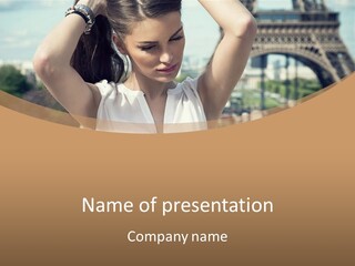 A Woman In Front Of The Eiffel Tower Powerpoint Presentation PowerPoint Template