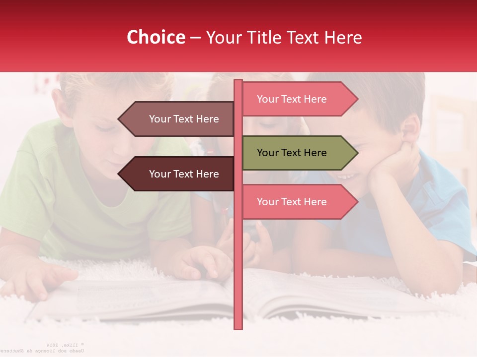 Three Children Laying On The Floor Reading A Book PowerPoint Template