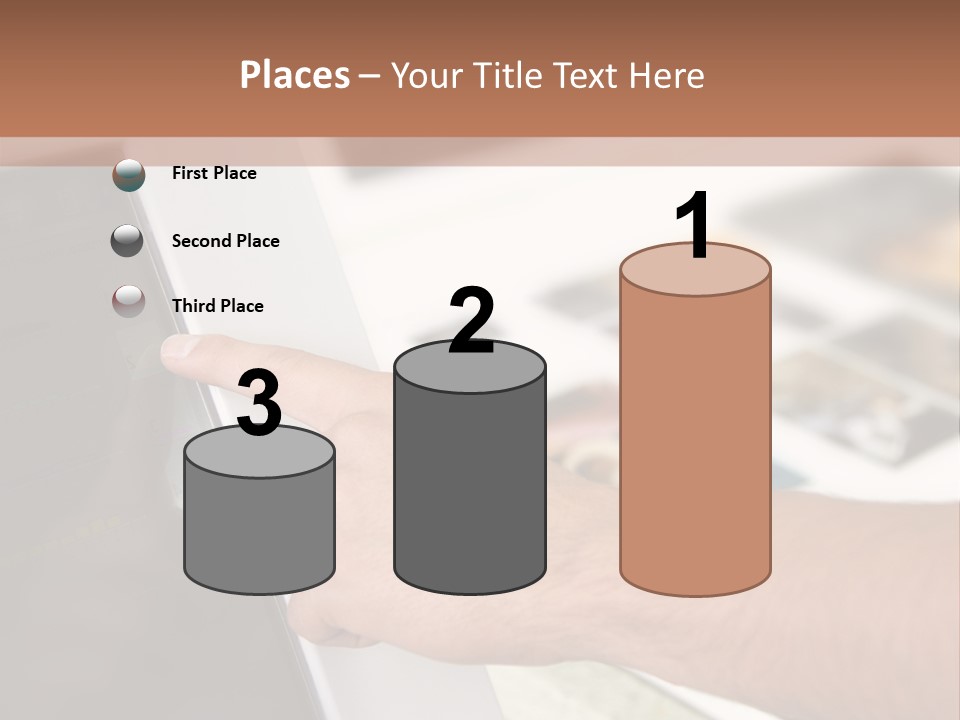 A Person Pointing At A Computer Screen On A Desk PowerPoint Template