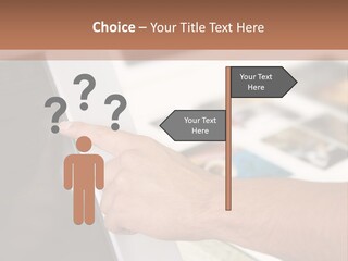 A Person Pointing At A Computer Screen On A Desk PowerPoint Template