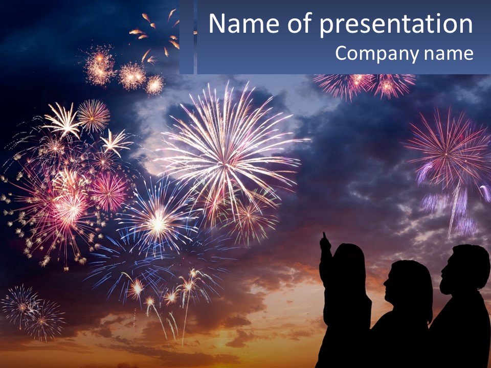 Two People Are Looking At Fireworks In The Sky PowerPoint Template