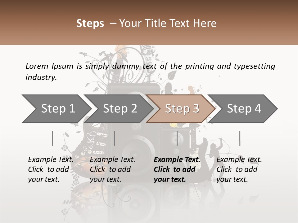 A Speaker With Music Notes And A Guitar In The Background PowerPoint Template