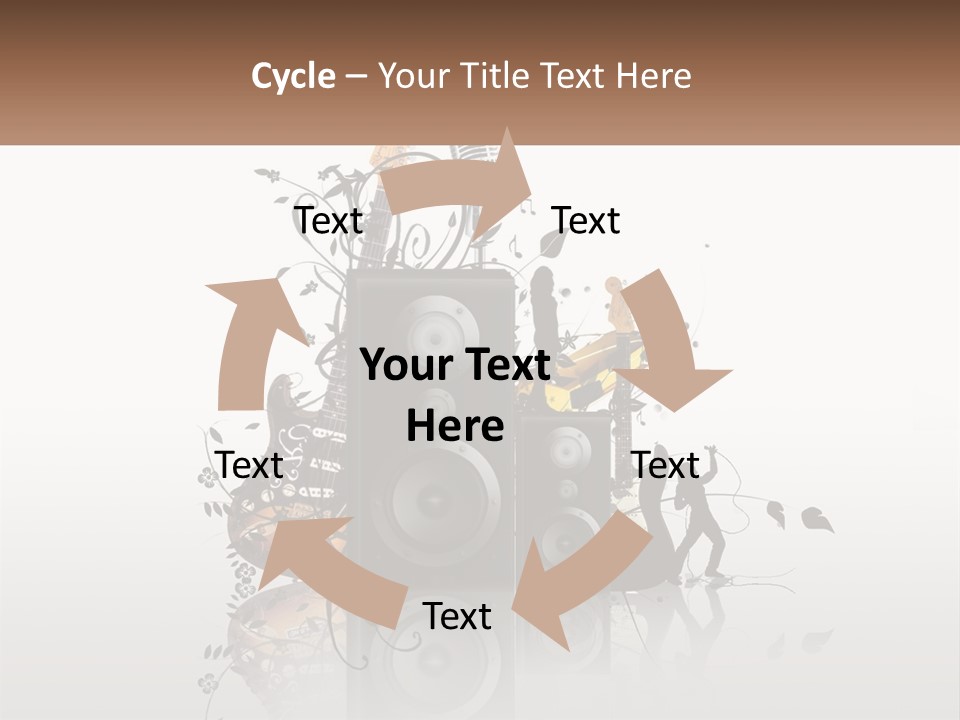 A Speaker With Music Notes And A Guitar In The Background PowerPoint Template