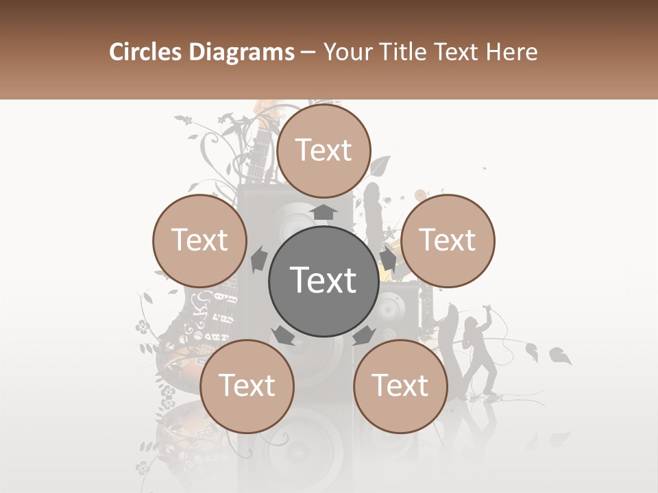 A Speaker With Music Notes And A Guitar In The Background PowerPoint Template