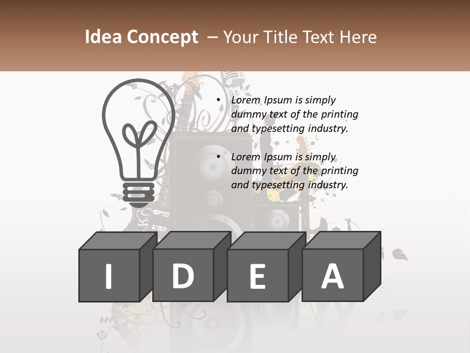 A Speaker With Music Notes And A Guitar In The Background PowerPoint Template