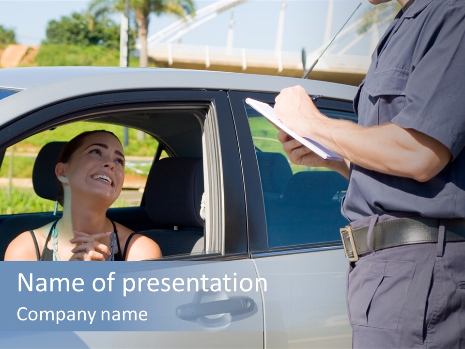 A Woman Sitting In A Car Talking To A Man PowerPoint Template