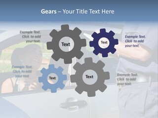 A Woman Sitting In A Car Talking To A Man PowerPoint Template