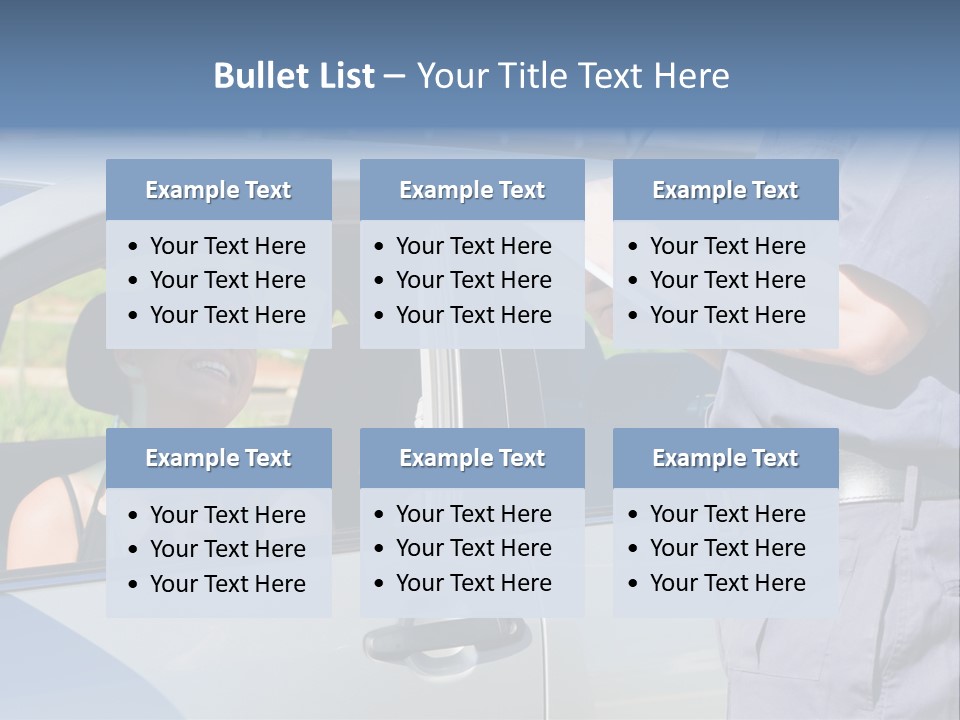 A Woman Sitting In A Car Talking To A Man PowerPoint Template