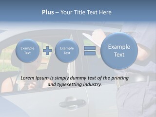 A Woman Sitting In A Car Talking To A Man PowerPoint Template