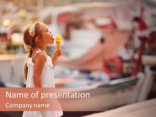 A Little Girl Is Eating An Ice Cream Cone PowerPoint Template