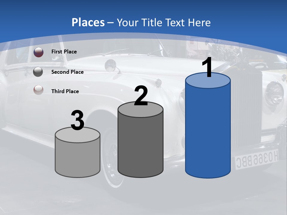 A White Car Is On Display In A Showroom PowerPoint Template