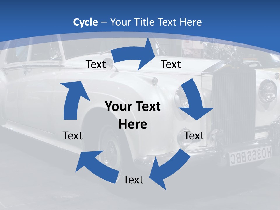 A White Car Is On Display In A Showroom PowerPoint Template