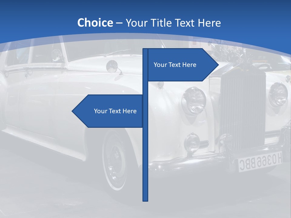 A White Car Is On Display In A Showroom PowerPoint Template