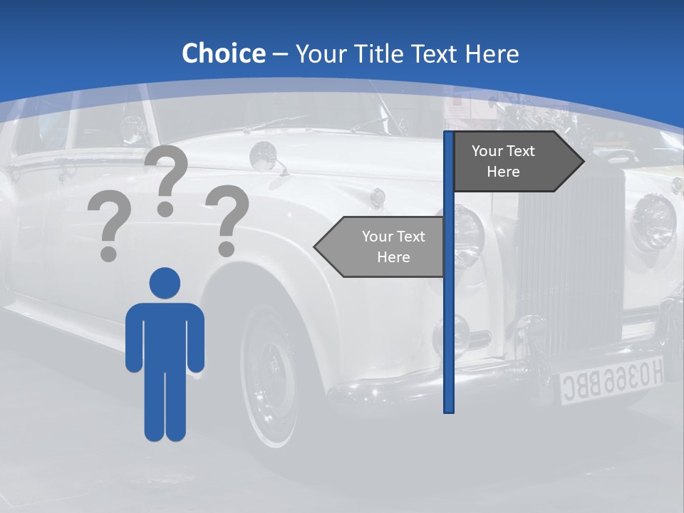 A White Car Is On Display In A Showroom PowerPoint Template