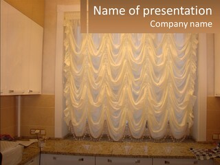 A Curtained Window With A Checkered Table Cloth PowerPoint Template