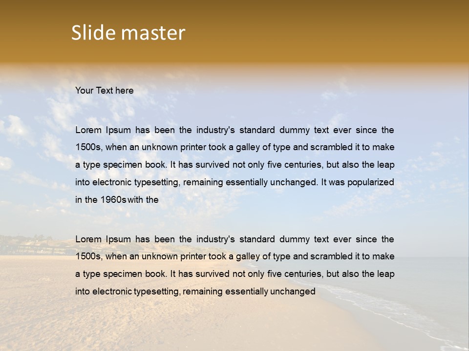 A Sandy Beach With Blue Sky And Clouds PowerPoint Template