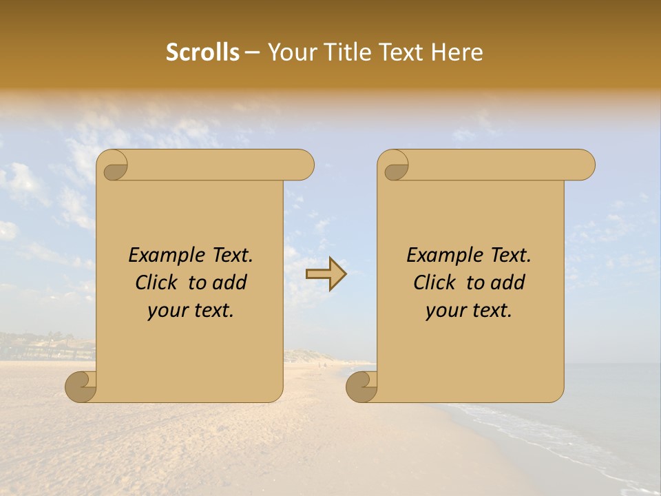A Sandy Beach With Blue Sky And Clouds PowerPoint Template