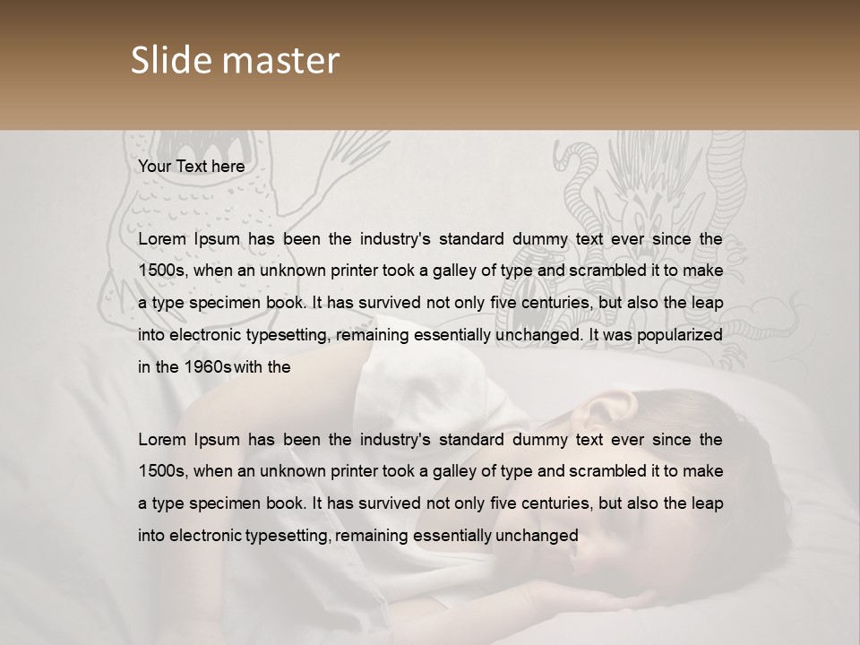 A Young Boy Sleeping On A Bed With A Monster Drawn On The Wall Behind Him PowerPoint Template