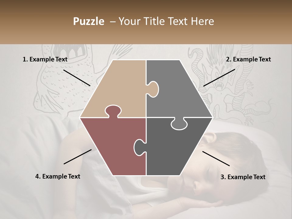 A Young Boy Sleeping On A Bed With A Monster Drawn On The Wall Behind Him PowerPoint Template