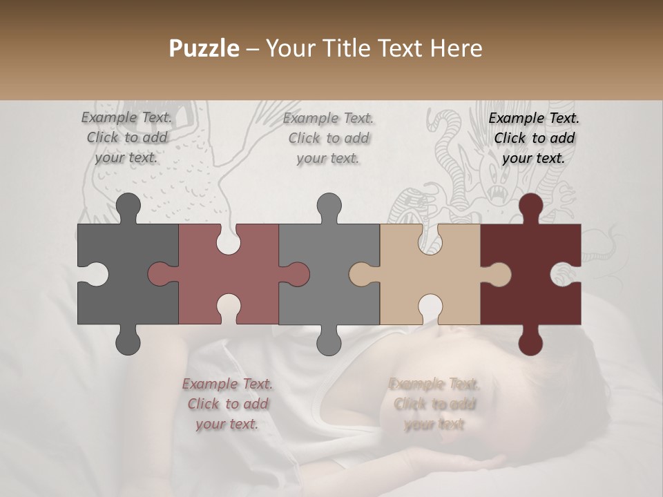 A Young Boy Sleeping On A Bed With A Monster Drawn On The Wall Behind Him PowerPoint Template