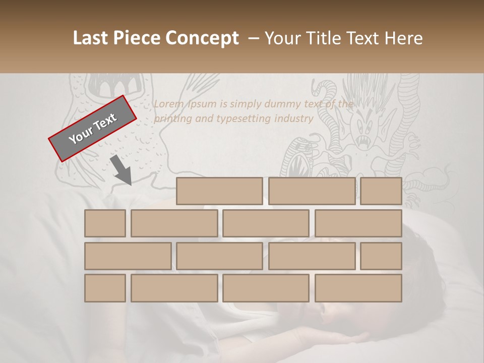 A Young Boy Sleeping On A Bed With A Monster Drawn On The Wall Behind Him PowerPoint Template