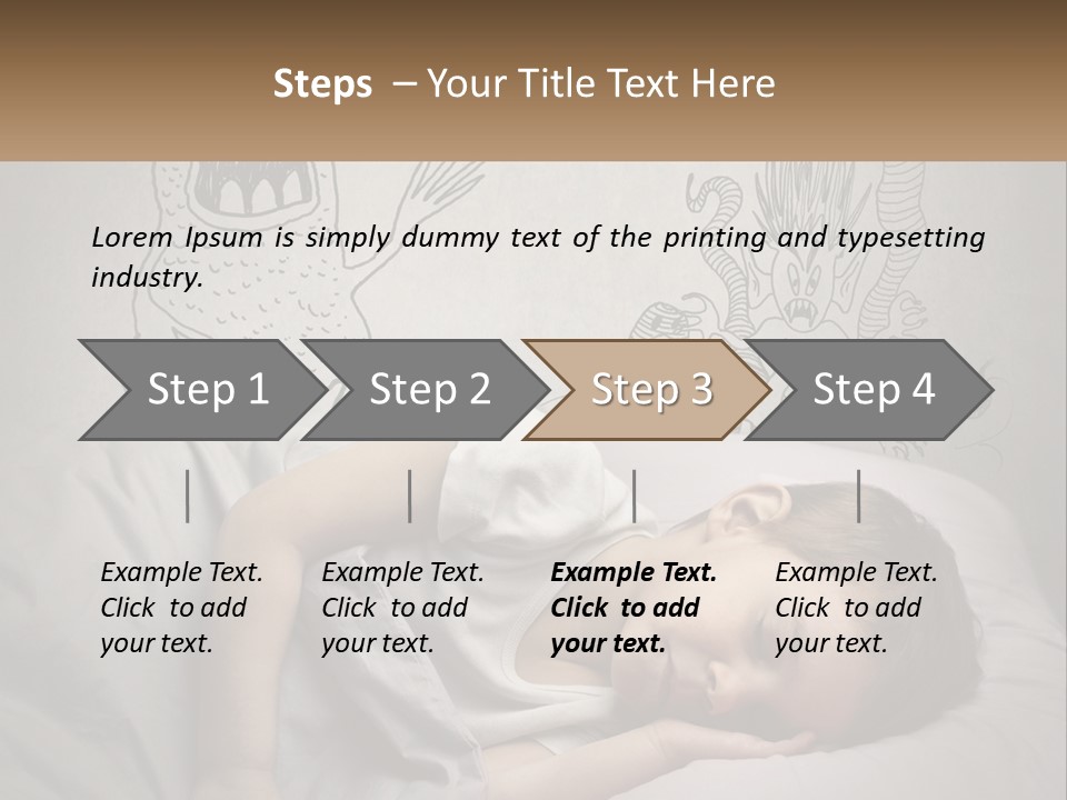 A Young Boy Sleeping On A Bed With A Monster Drawn On The Wall Behind Him PowerPoint Template