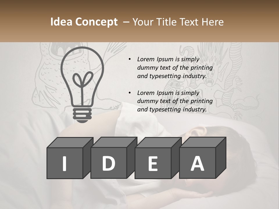 A Young Boy Sleeping On A Bed With A Monster Drawn On The Wall Behind Him PowerPoint Template