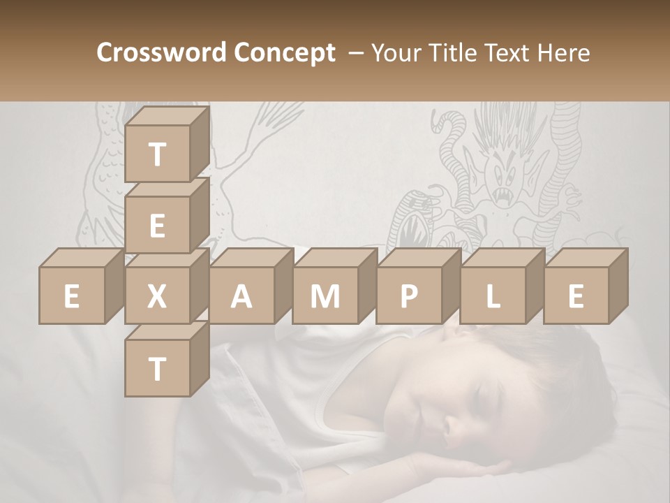 A Young Boy Sleeping On A Bed With A Monster Drawn On The Wall Behind Him PowerPoint Template