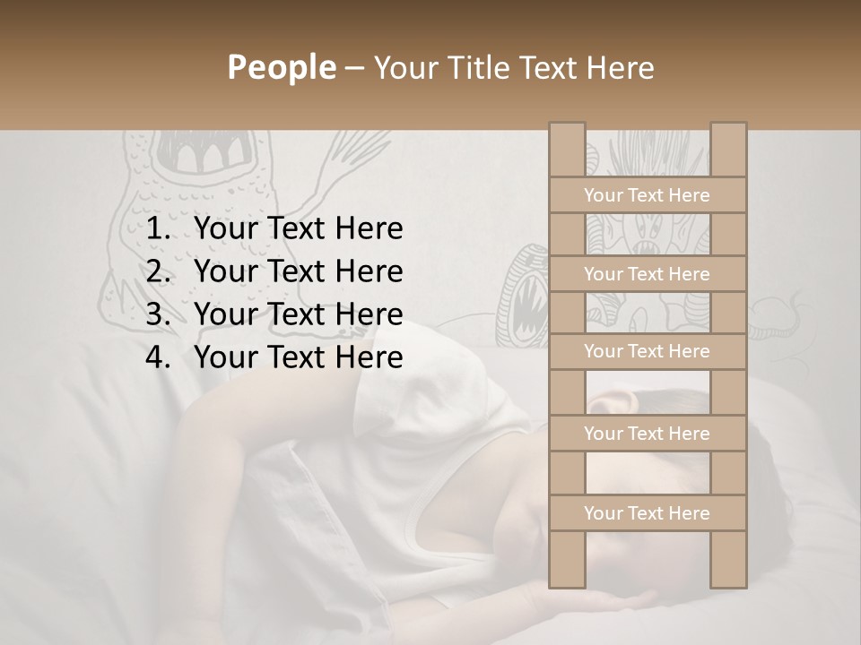 A Young Boy Sleeping On A Bed With A Monster Drawn On The Wall Behind Him PowerPoint Template