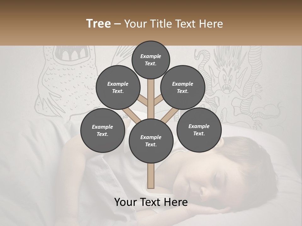 A Young Boy Sleeping On A Bed With A Monster Drawn On The Wall Behind Him PowerPoint Template