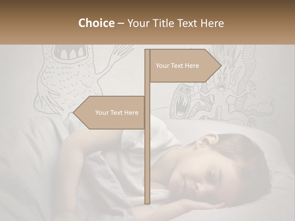 A Young Boy Sleeping On A Bed With A Monster Drawn On The Wall Behind Him PowerPoint Template