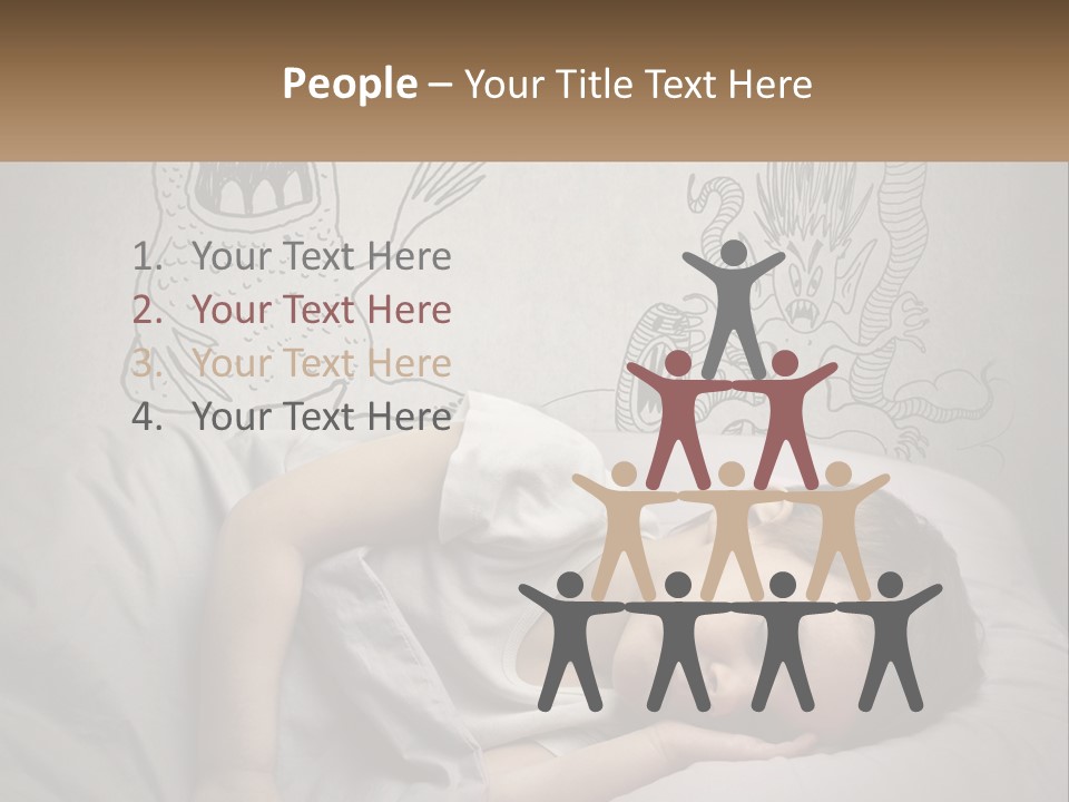 A Young Boy Sleeping On A Bed With A Monster Drawn On The Wall Behind Him PowerPoint Template