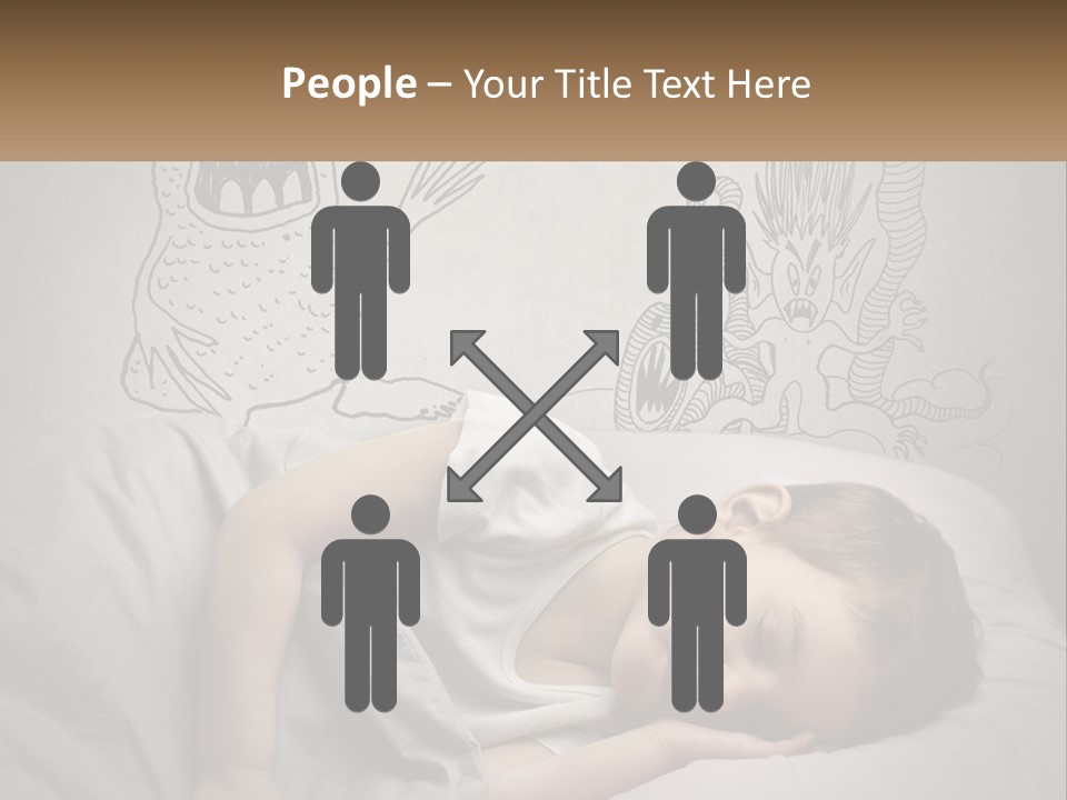 A Young Boy Sleeping On A Bed With A Monster Drawn On The Wall Behind Him PowerPoint Template