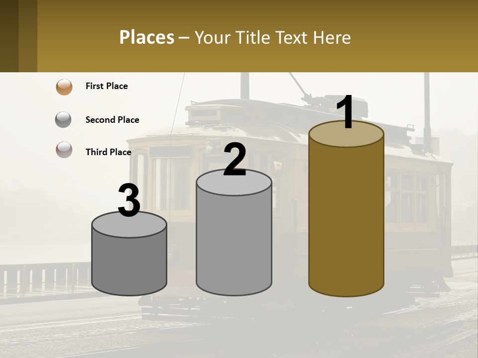 A Yellow Trolley Car On A Train Track PowerPoint Template