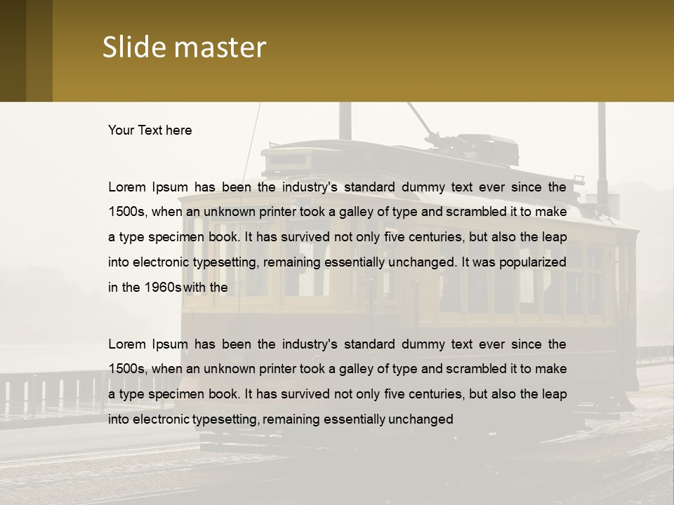 A Yellow Trolley Car On A Train Track PowerPoint Template