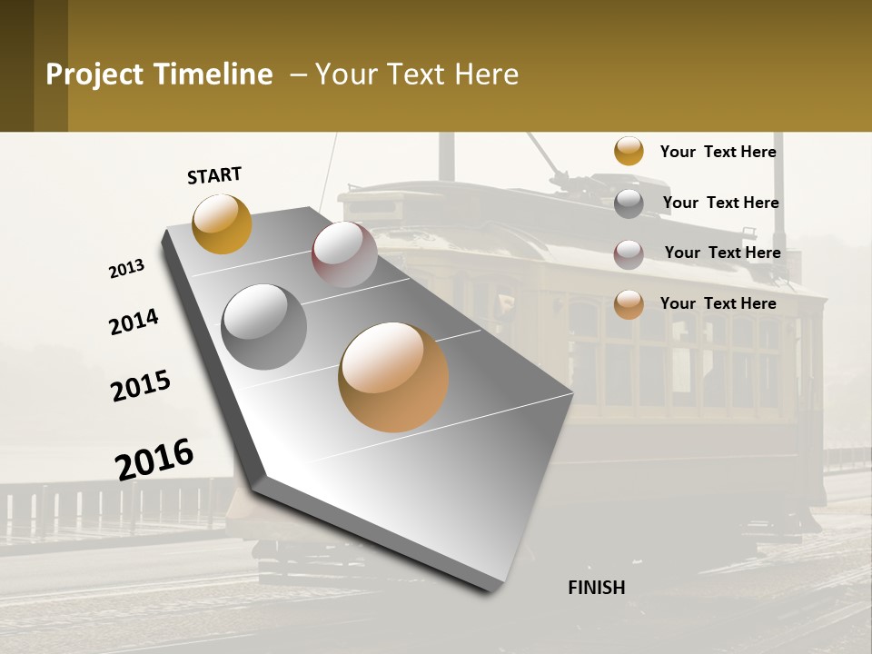 A Yellow Trolley Car On A Train Track PowerPoint Template