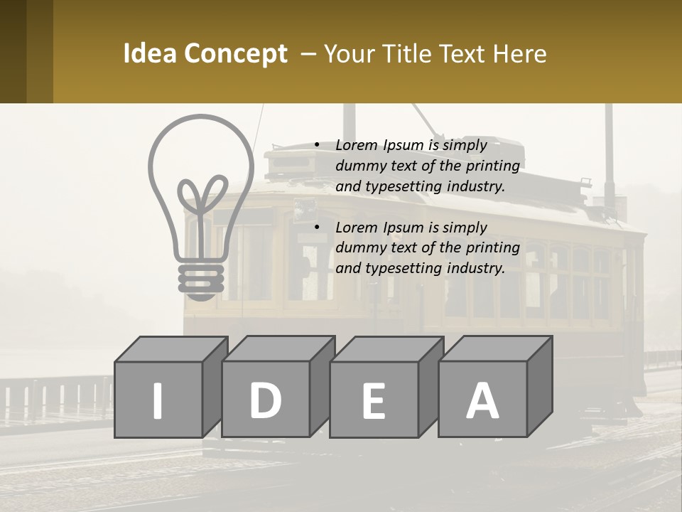 A Yellow Trolley Car On A Train Track PowerPoint Template