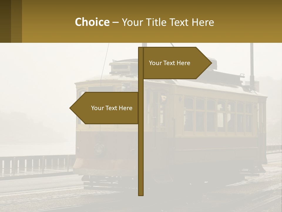 A Yellow Trolley Car On A Train Track PowerPoint Template