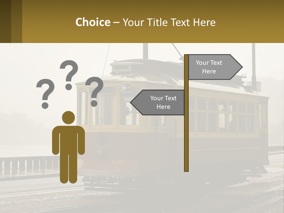 A Yellow Trolley Car On A Train Track PowerPoint Template