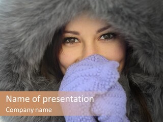 A Woman Wearing A Purple Mitt And A Fur Coat PowerPoint Template