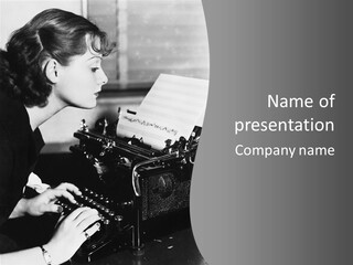 A Woman Typing On An Old Typewriter PowerPoint Template