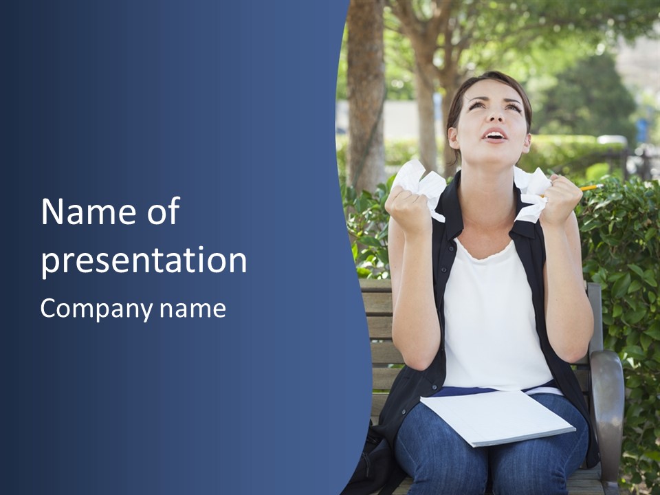 A Woman Sitting On A Bench Holding A Piece Of Paper PowerPoint Template