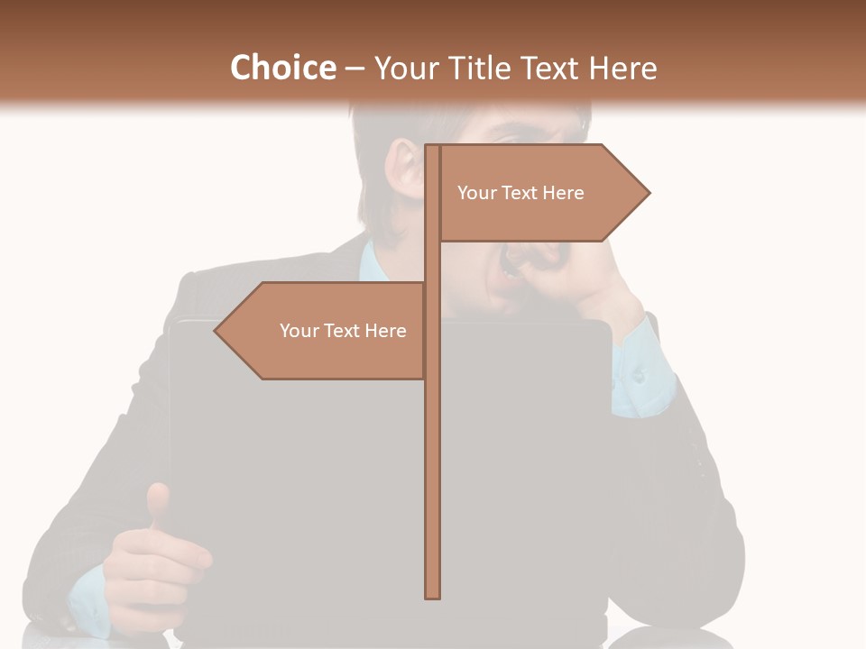 A Man In A Suit Is Using A Laptop PowerPoint Template