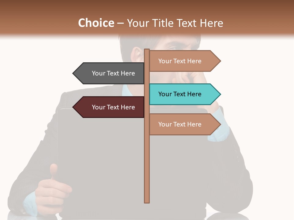 A Man In A Suit Is Using A Laptop PowerPoint Template