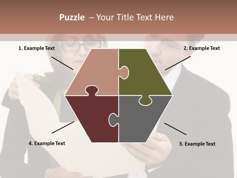 A Man And Woman Looking At A Piece Of Paper PowerPoint Template