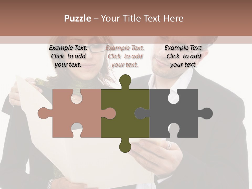 A Man And Woman Looking At A Piece Of Paper PowerPoint Template