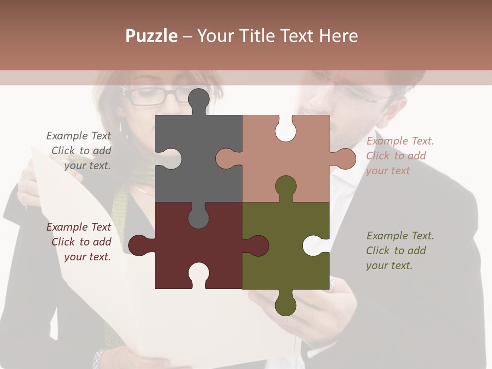 A Man And Woman Looking At A Piece Of Paper PowerPoint Template